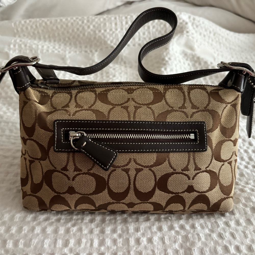 Coach Tan and Brown Signature Shoulder Bag